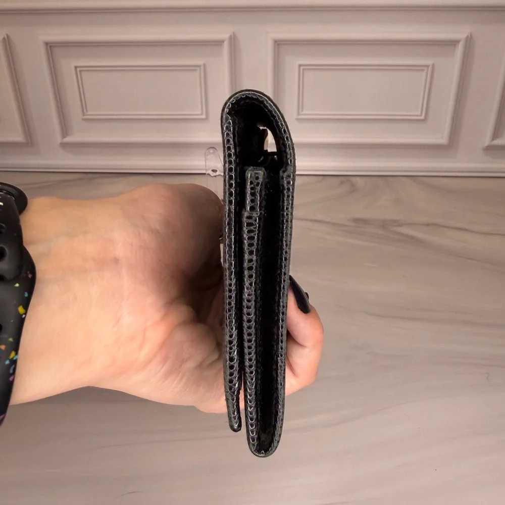 Salvatore Ferragamo Black Embossed Leather Long Wallet Gancini Gold Hardware
